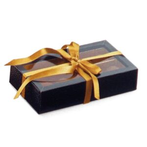 Boîte chocolats noire avec fenêtre 14,5x7,5x3,5cm - Lot de 50