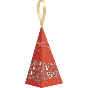 Boîte pyramide Bonnes Fêtes rouge/blanc satin 8x8x17,5cm - Lot 24