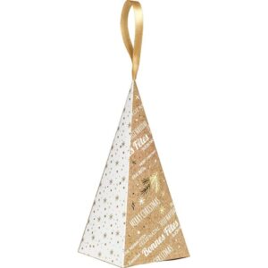 Boîte pyramide Bonnes Fêtes kraft/blanc/or 17,5x8x8cm - Lot de 24