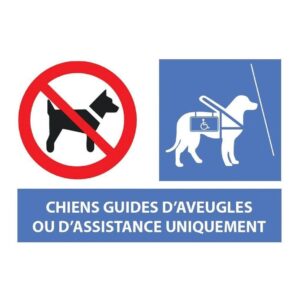 Signalétique accès PMR interdit chiens sauf chiens guides